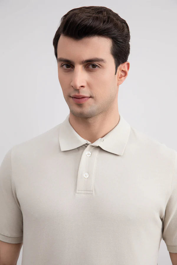 Beige Cotton-Pique Polo Shirt